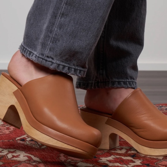Rachel Comey Bose Clog Size 9 Cognac Leather Wood Platform - Picture 3 of 14